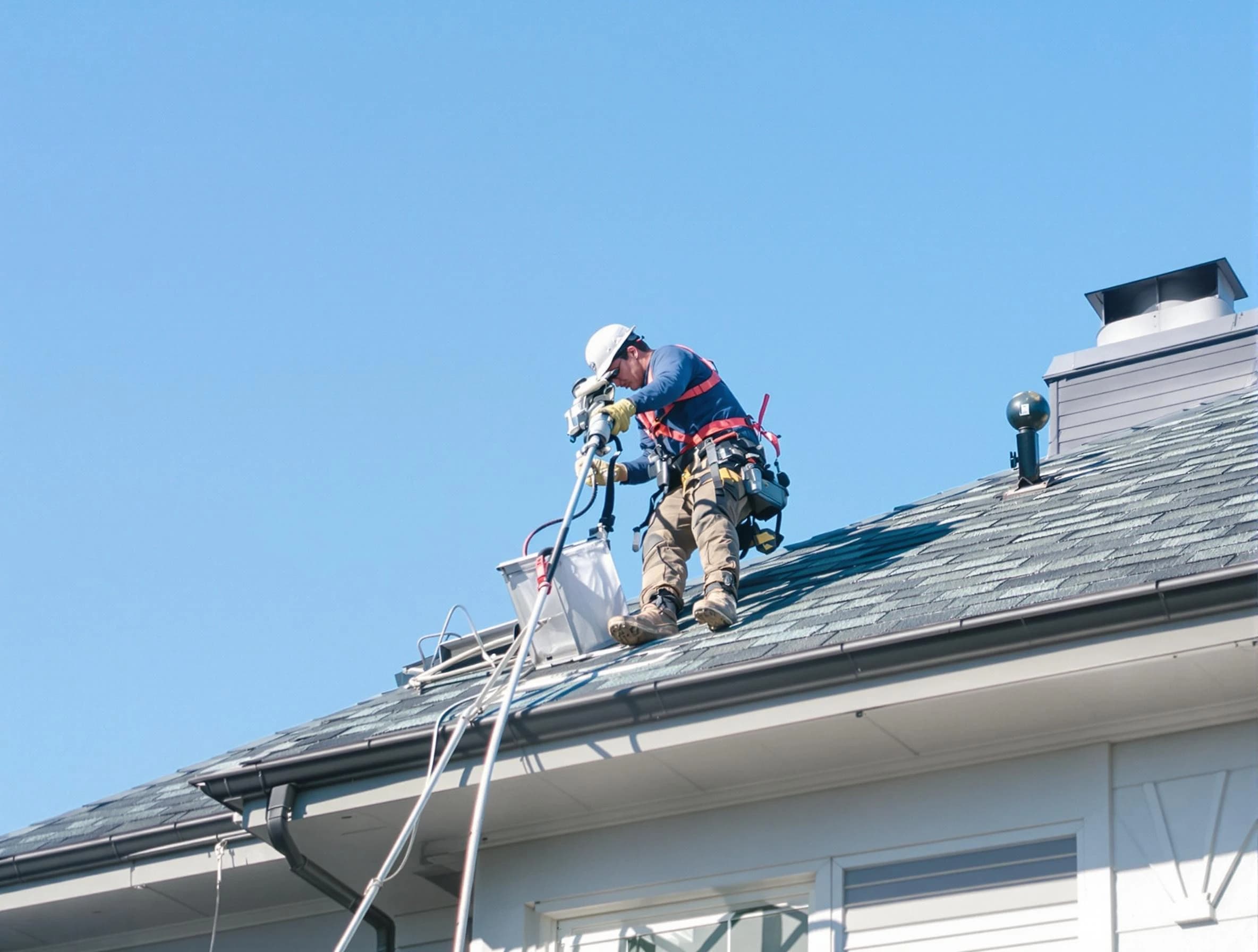 Fruit Heights Dryer Vent Cleaning certified technician cleaning a roof-mounted dryer vent system in Fruit Heights