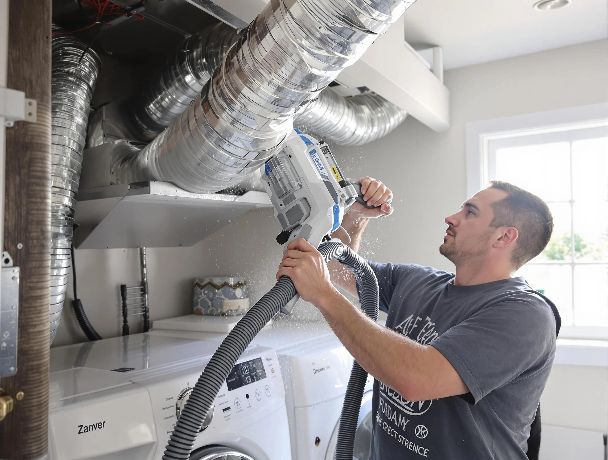 Fruit Heights Dryer Vent Cleaning specialist cleaning deep within a dryer vent duct system in Fruit Heights