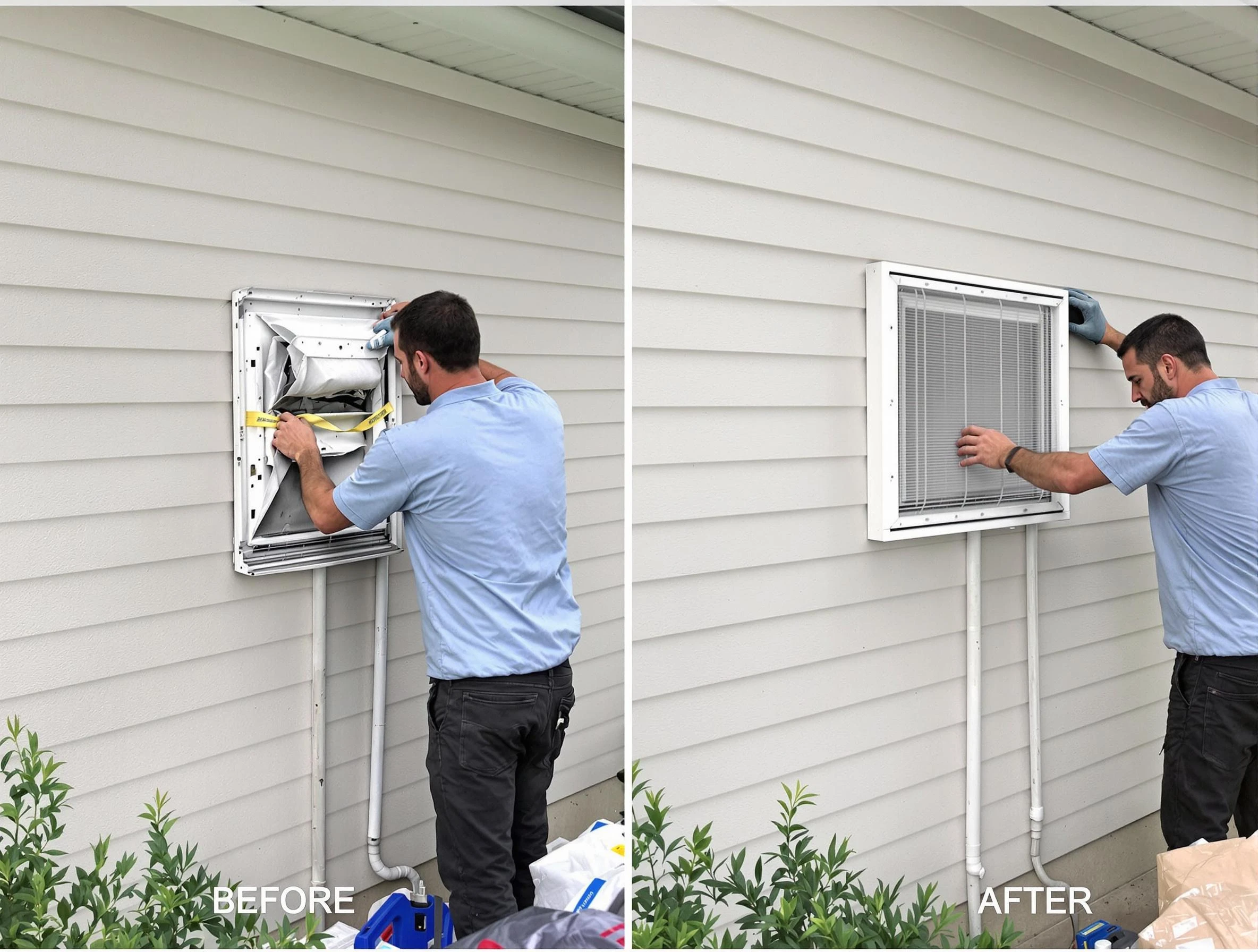 Fruit Heights Dryer Vent Cleaning technician installing high-quality dryer vent cover at a residential property in Fruit Heights